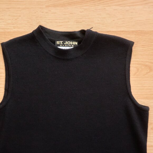 St John Basics Women's Wool Blend Black Knit Vest, Size P, Made in USA - Picture 2 of 9